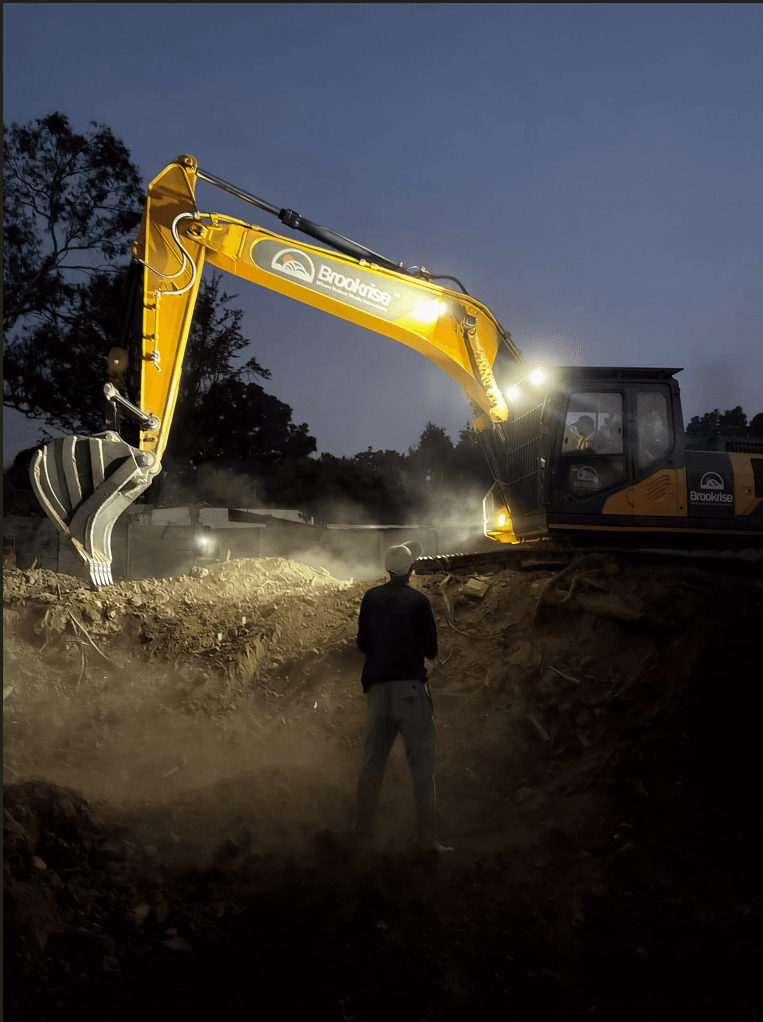 Brookrise excavator night operations floodlit